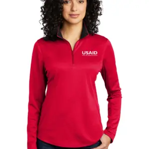 USAID English Port Authority Ladies Silk Touch Performance 1/4-Zip Shirt