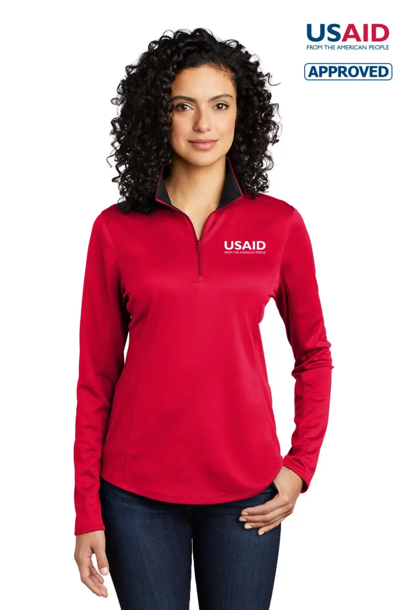 USAID English Port Authority Ladies Silk Touch Performance 1/4-Zip Shirt