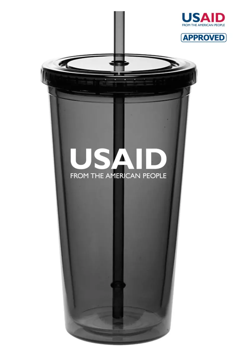 USAID English - 20 Oz. Double Wall Acrylic Bottles w/Straws