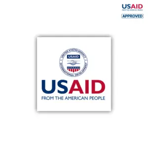 USAID English Decal on White Vinyl Material - (2"x2"). Full Color