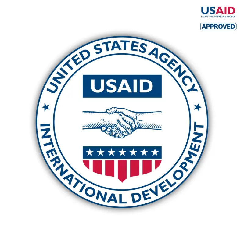 USAID English Decal on White Vinyl Material - (4""x4""). Full color