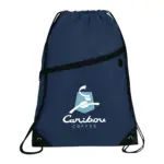 robin drawstring polyester bag with front zipper pocket