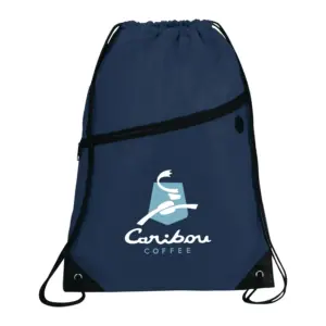 robin drawstring polyester bag with front zipper pocket