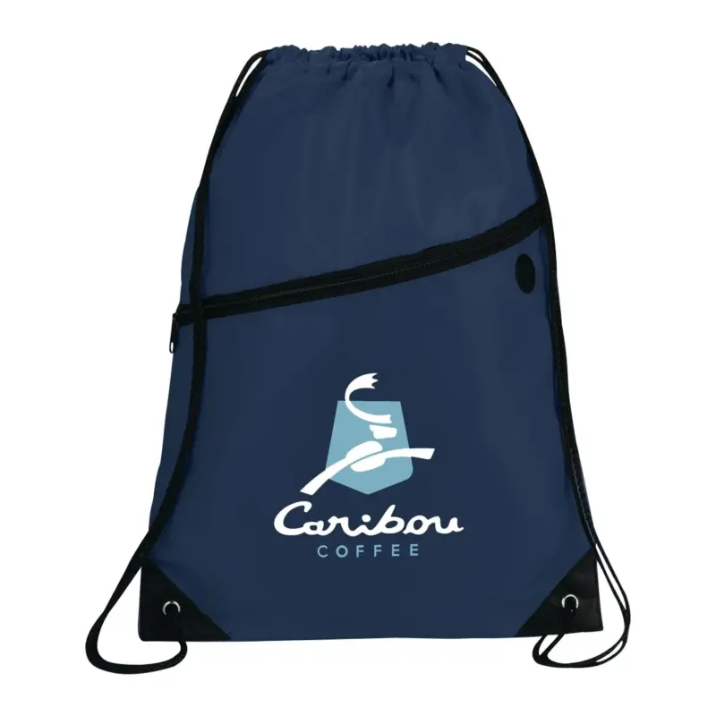 robin drawstring polyester bag with front zipper pocket
