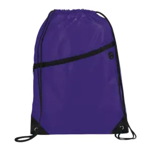 robin drawstring polyester bag with front zipper pocket