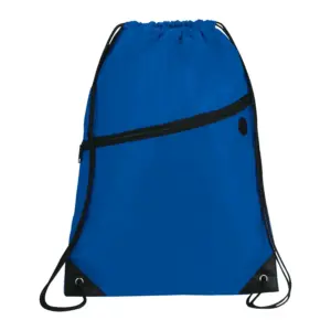 robin drawstring polyester bag with front zipper pocket