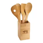 bamboo 4-piece kitchen tool set and canister