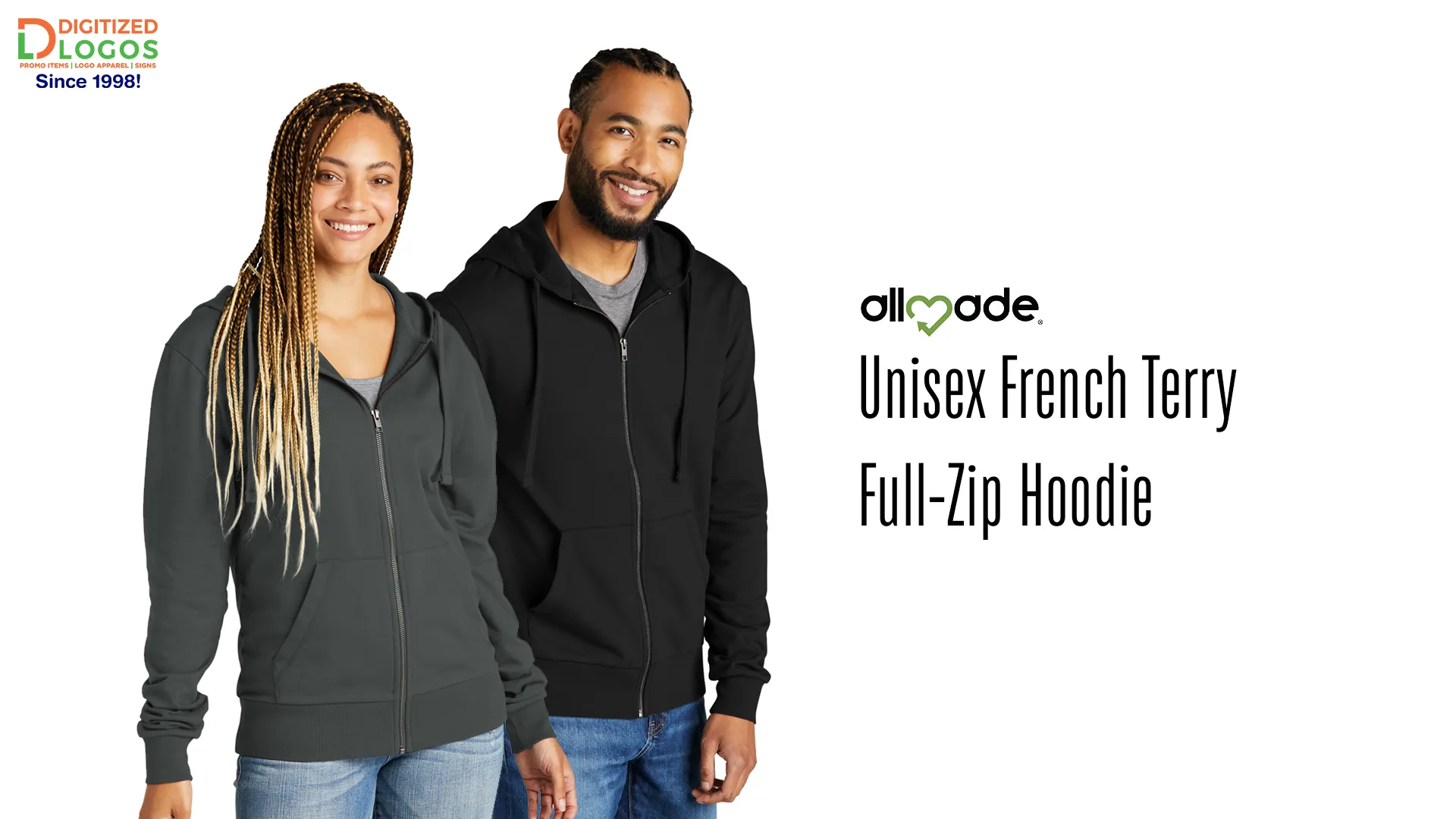 allmade® unisex french terry full zip hoodie