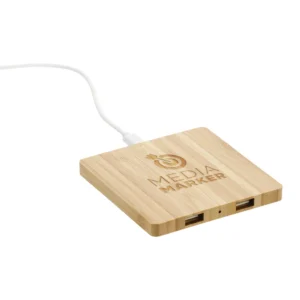 fsc® 100% bamboo wireless charging pad with dual outputs