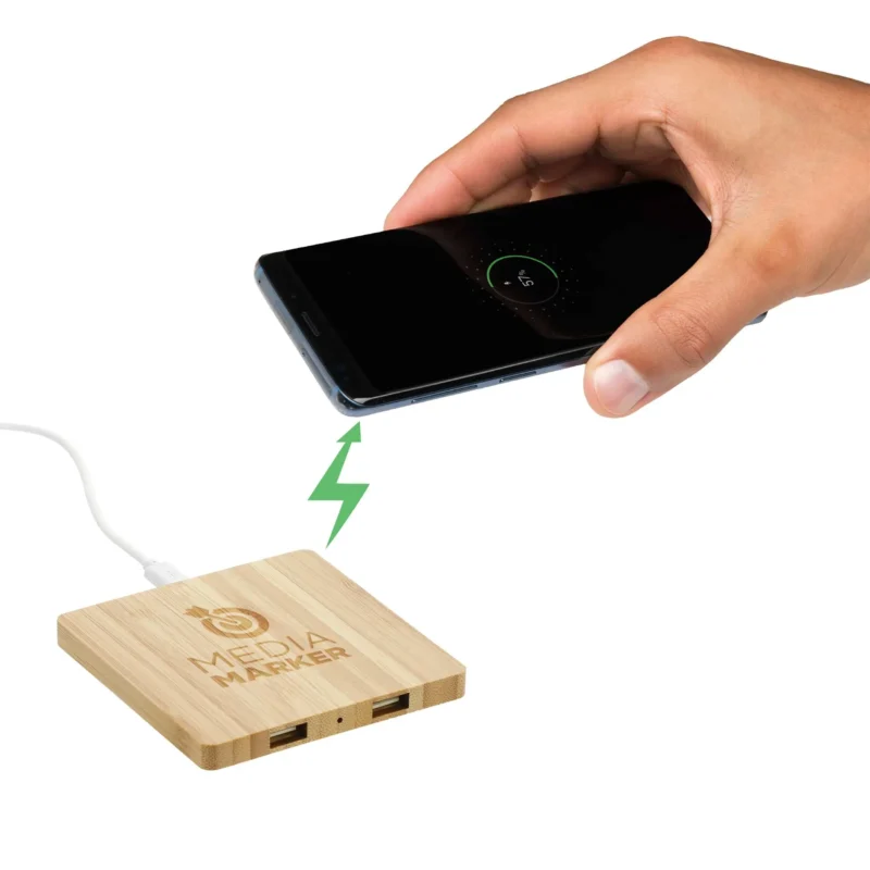 fsc® 100% bamboo wireless charging pad with dual outputs